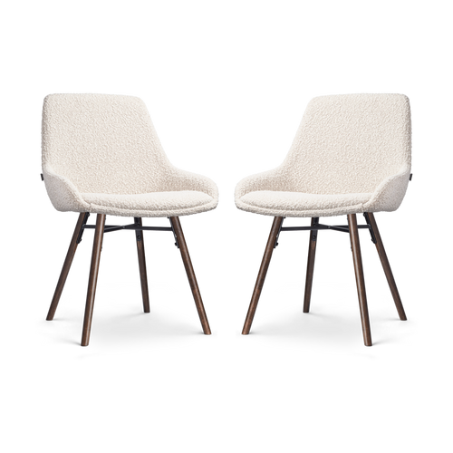 Nolon Nena-Isa Eetkamerstoelen Set van 2 - Bouclé Beige - Walnoot - vtwonen shop