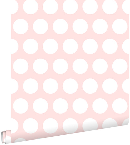 ESTAhome behang stippen wit en licht roze - 53 cm x 10.05 m - 128859