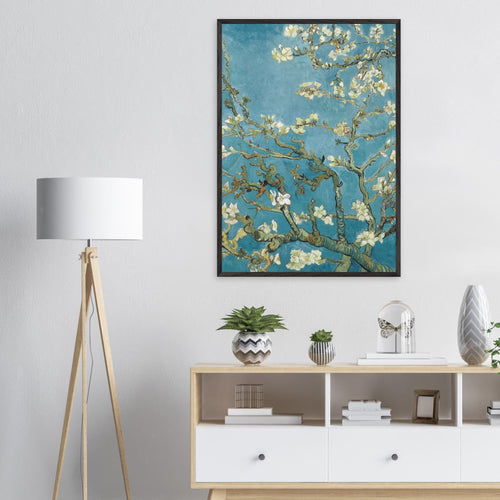Artfulprints Poster met Lijst Vincent van Gogh - Amandelbloesem   - 30x40 cm - Blauw