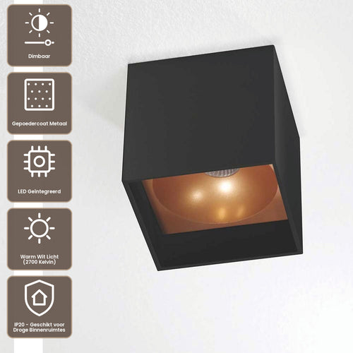 Artdelight Plafondlamp Brock - Zwart/Koper