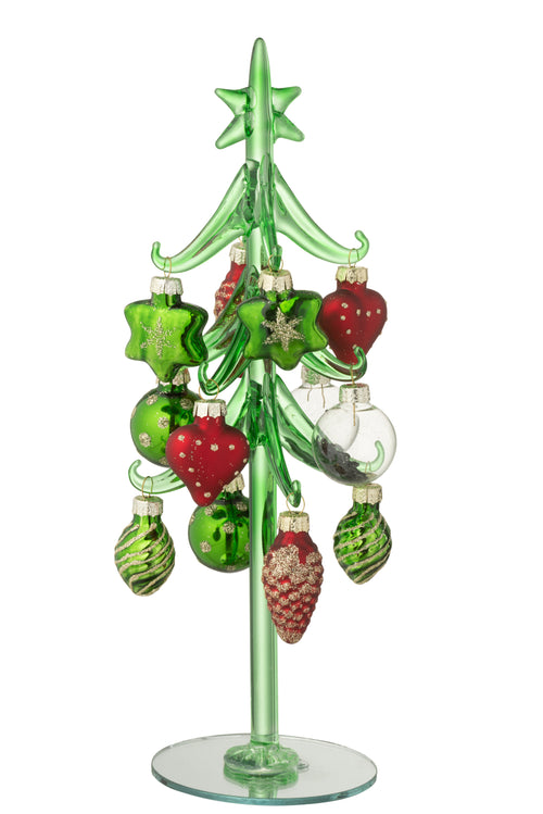 J-Line decoratie Kerstboom + Ballen - glas - donkergroen/kerstrood - vtwonen shop