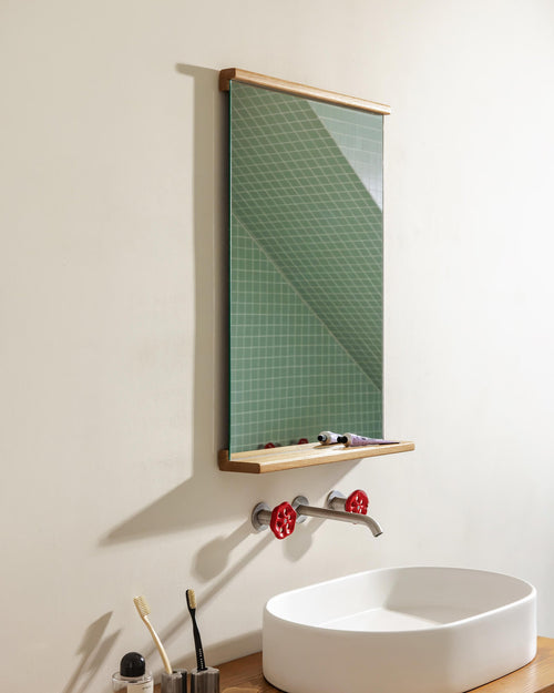 noo.ma Lun wandspiegel 75 x 50 cm - houten frame, Auburn Red & Frosty Blue
