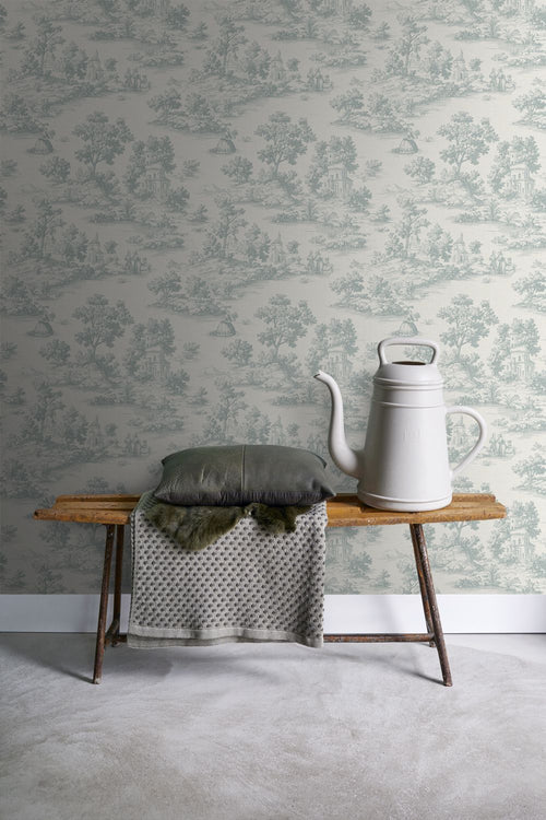 Sanders & Sanders behang toile de jouy print lichtblauw - 53 cm x 10 m - 641036