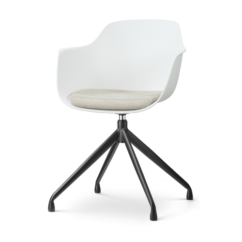 Nolon Nola-Liz draaibare eetkamerstoel wit met naturelbeige zitkussen - zwart onderstel