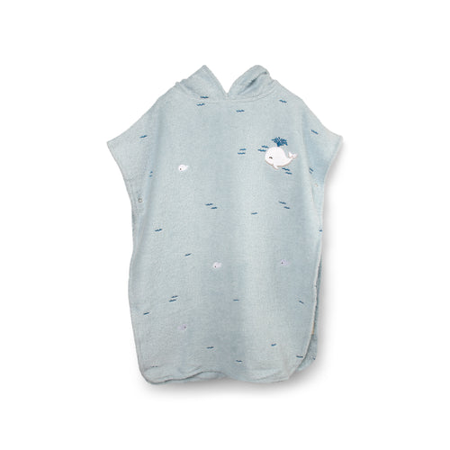 FiliBabba Badponcho Walvis 52 x 85 cm – Blauw biologisch katoen