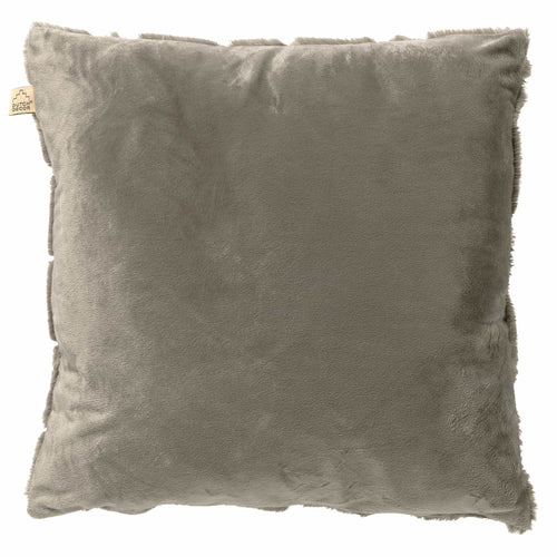 QUINN - sierkussen 45x45 cm - bontlook - gewatteerd bloemmotief - Driftwood - taupe