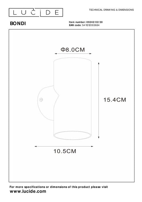 Lucide wandspot BONDI - 2xGU10 - Zwart
