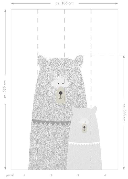 ESTAhome fotobehang beren moeder en kind lichtgrijs - 186 x 279 cm - 158837 - vtwonen shop