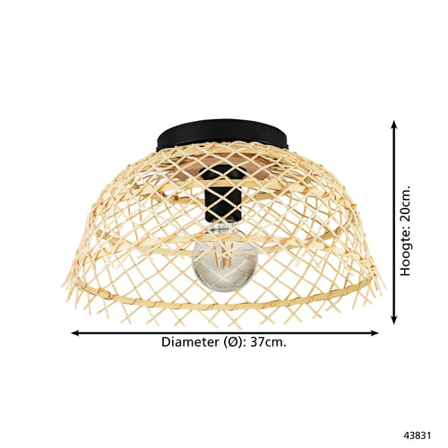 EGLO plafondlamp Ausnby - e27 - ø 37 cm - zwart/hout