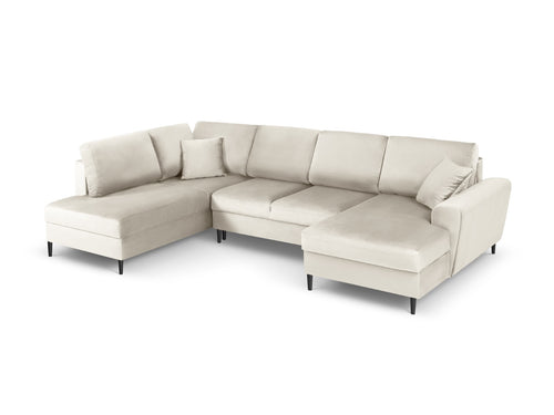 Cosmopolitan Design Links panoramische slaapbank met opbergdoos Kyoto 7-zits, flueel, lichtbeige - 194x313x88cm