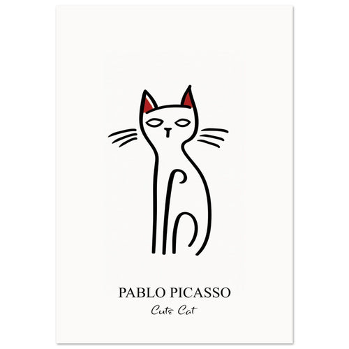 Artfulprints Poster met Lijst Pablo Picasso - Cute cat   - 30x40 cm - Zwart / Wit