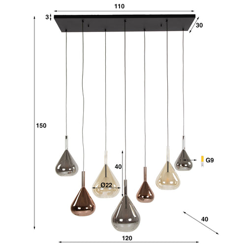 Giga Meubel Hanglamp Wings Mix - Amber Glas - 7-Lichts - 120x40x150cm - vtwonen shop