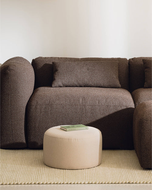 noo.ma Folk Pouf Low - Cloud Beige Bouclé, 50x50x26 cm