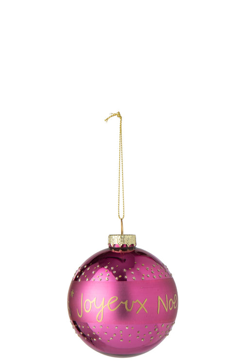 J-Line Kerstbal Merry Christmas - glas - fuchsia - set van 24