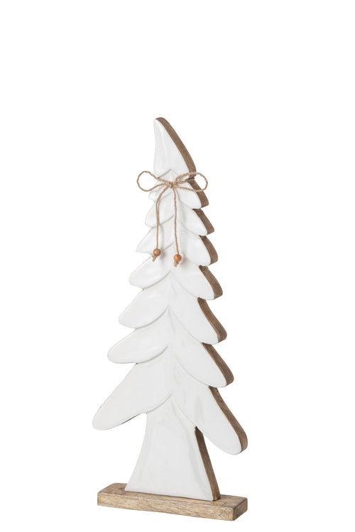 J-Line Dennenboom met strik - mangohout - naturel/wit - medium