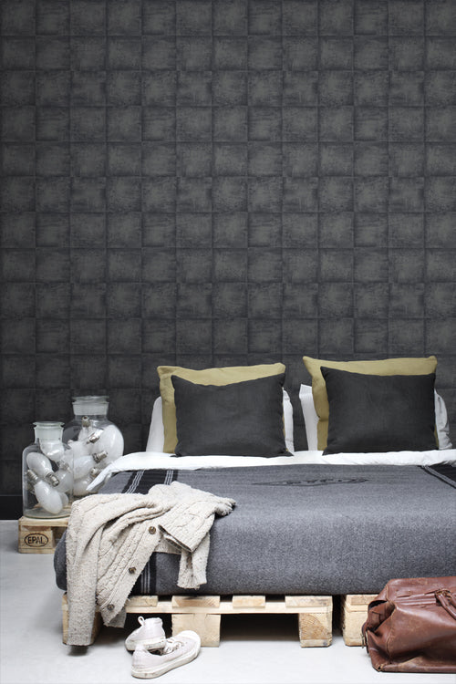 ESTAhome behang betonlook zwart - 53 cm x 10.05 m - 138204