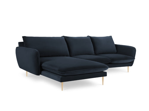 Cosmopolitan Design linker hoekbank Vienna 5-zits, flueel, donkerblauw - 170x255x95cm