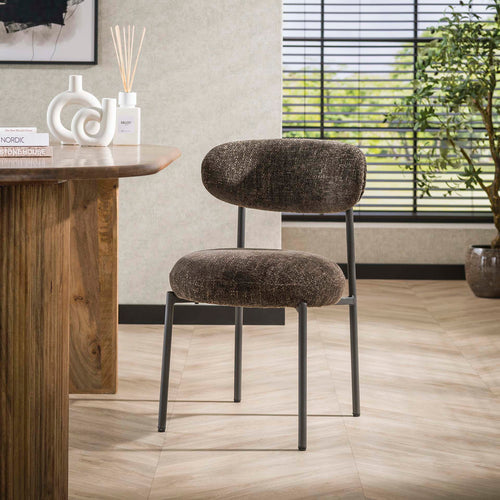 Giga Meubel Eetkamerstoel Round Tissee - Bruin Stof - Set van 2 - vtwonen shop