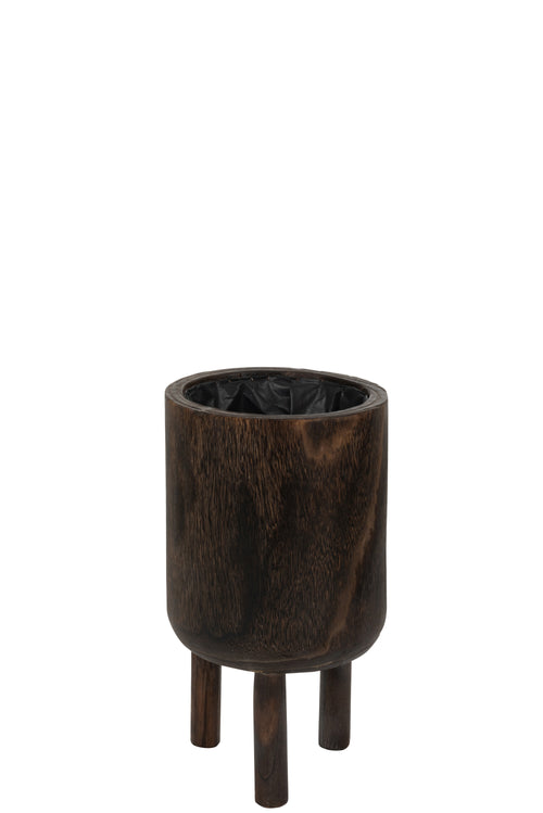 J-Line bloempot Op Voet Paulownia - hout - bruin - small - Ø 21.5 cm