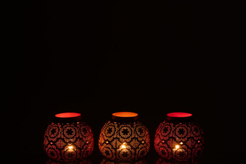 J-Line theelichthouder Cylinder - metaal/glas - mix - medium - 3 stuks