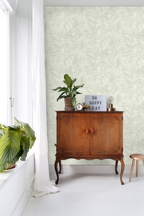 ESTAhome behang monstera bladeren beige - 53 cm x 10.05 m - 139002