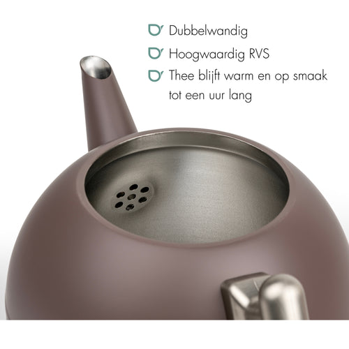 Bredemeijer - Duet® Bella Ronde – Dubbelwandige Theepot – 1,2 liter - RVS - Aubergine - vtwonen shop