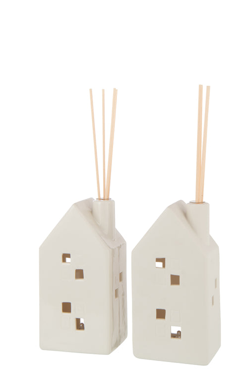 J-Line vaas Huis - keramiek - wit - 2 stuks - LED