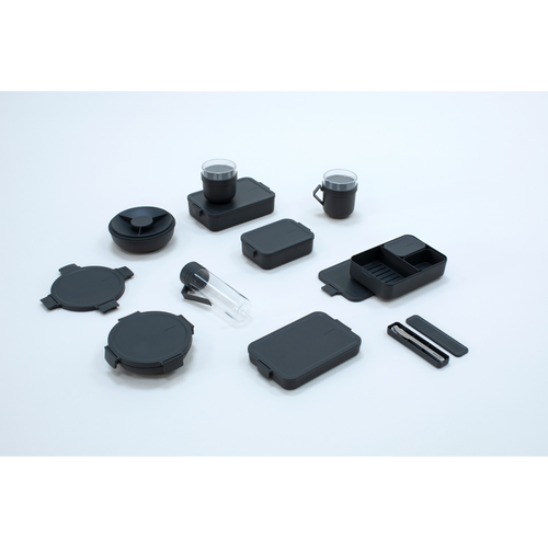 Brabantia Make & Take Ontbijt- en Lunchset, 3-delig, kunststof (waterfles met zeef, yoghurtbeker 0,5 liter, lunchbox medium) - Dark Grey