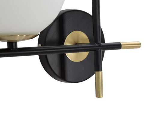 Wandlamp van zwart metaal met 2 witte glazen bollen 30x17x35 cm