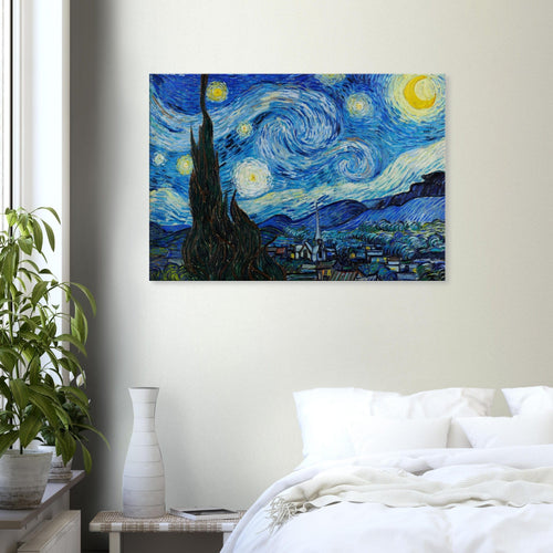 Artfulprints Canvas Vincent van Gogh - Starry night canvas - 90x60 cm - Blauw
