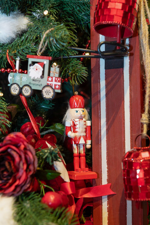 J-Line hanger Notenkraker - hout - rood/wit - 2 stuks