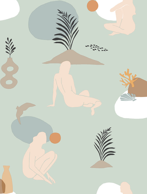 Walls4You behang menselijke silhouetten vergrijsd groen - 53 cm x 10 m - 640351 - vtwonen shop