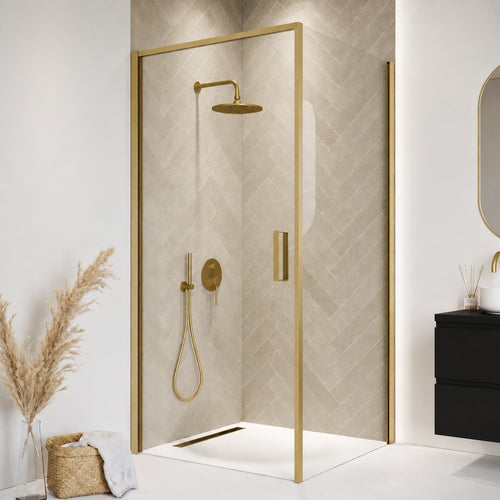 Badplaats Douchecabine Alava 80 x 80 x 190 cm – Goud – Douchewand met Draaideur