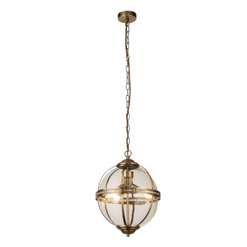 Searchlight Coronet Hanglamp met 3 lampen Antiek messing, glas