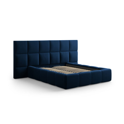 Cosmopolitan Design - Opbergbed met dubbel hoofdbord Livigno 200x180cm flueel koningsblauw - 230x300x125cm