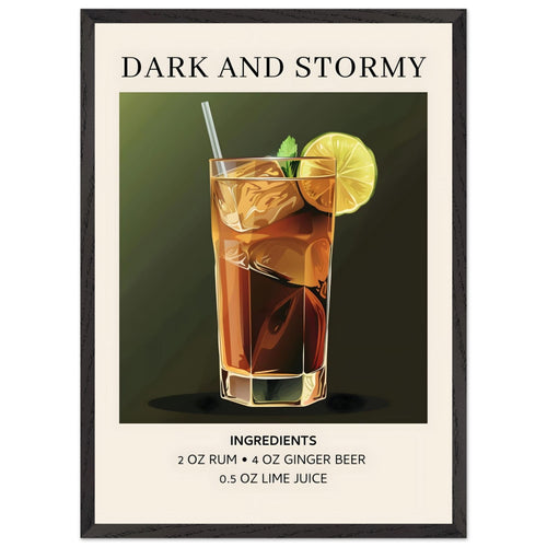 Artfulprints Poster met Lijst Dark and Stormy cocktail - Ingrediënten   - 50x70 cm - Donkergroen
