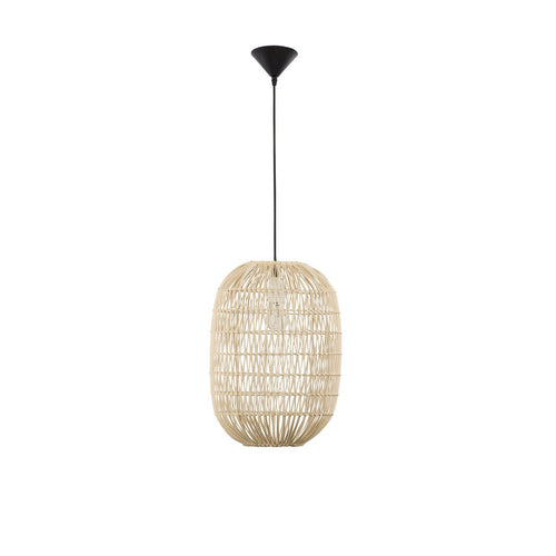 Merano Amarillo 30 cm koepel hangende plafondlamp natuurlijk rotan zwarte stof draad, voet LED E27