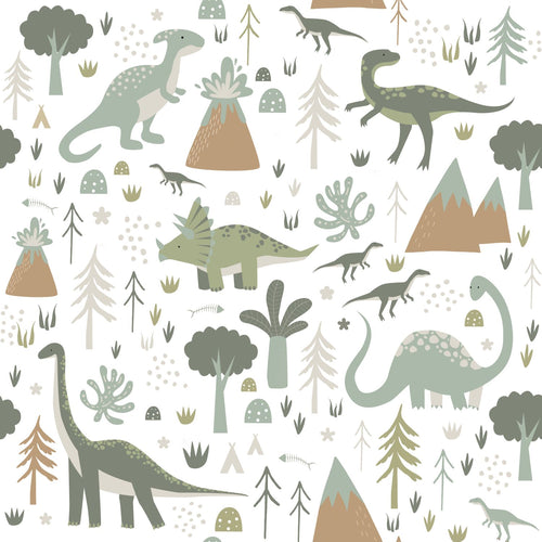 ESTAhome behang dinosaurussen vintage blauw en groen - 53 cm x 10.05 m - 131357