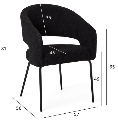 Furnhouse eetkamerstoelen armleuning Natalie - Zwart - Stof (Bouclé) - Set van 2