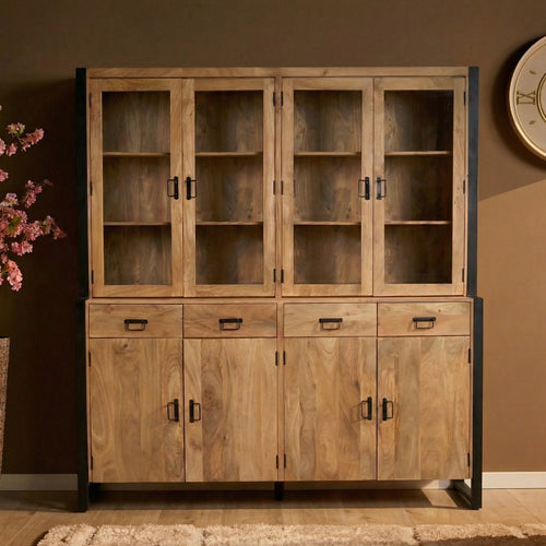 Starfurn Vitrinekast Britt - Naturel Hout - 200x45x220cm
