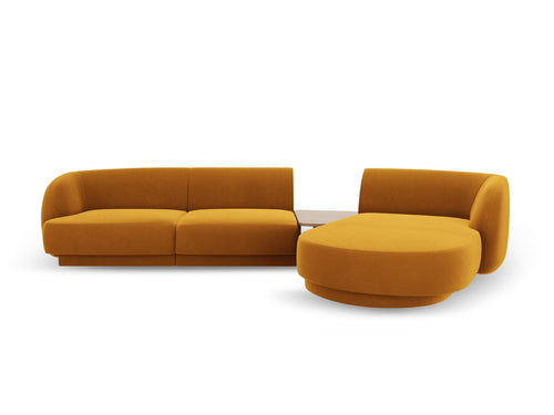 Micadoni - Rechte modulaire bank "Miley" 3 zitplaatsen, flueel, geel - 178x303x70cm