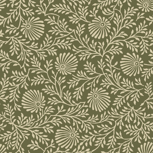 ESTAhome behang vintage bloemen olijfgroen - 50 x 900 cm - 131514 - vtwonen shop