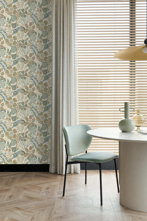 ESTAhome behang bloemmotief beige, blauw en groen - 53 cm x 10.05 m - 139676