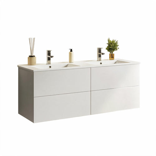 LOMAZOO badkamermeubel Nineo - zwevend met witte wastafel - glanzend wit - 120 cm