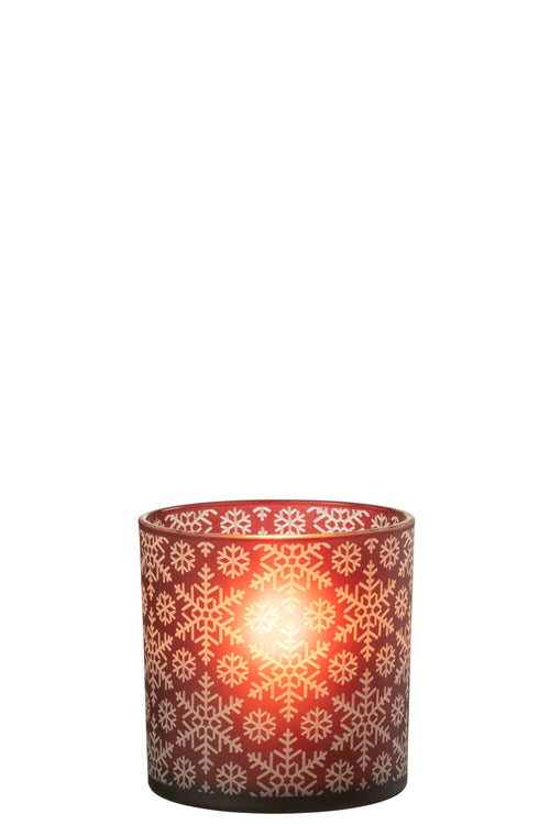 J-Line windlicht Sneeuw - glas - rood - large