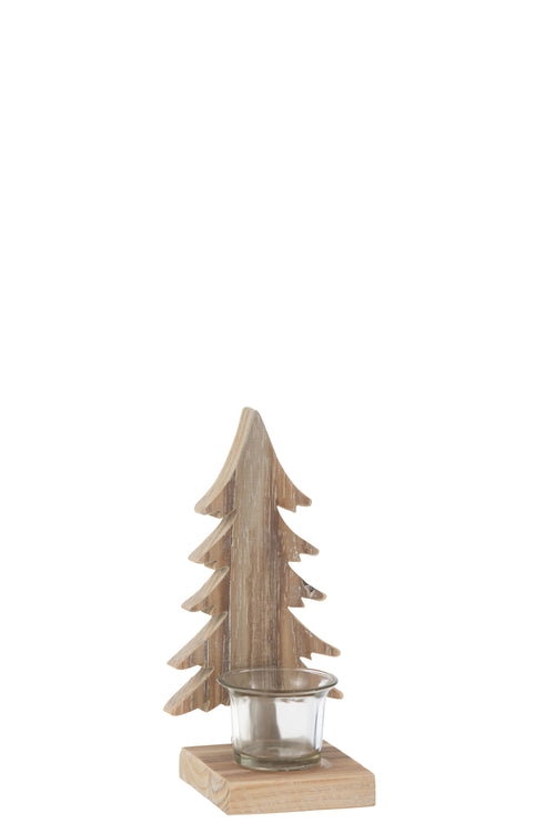J-Line kaarshouder Kerstboom - hout - bruin - 2 stuks
