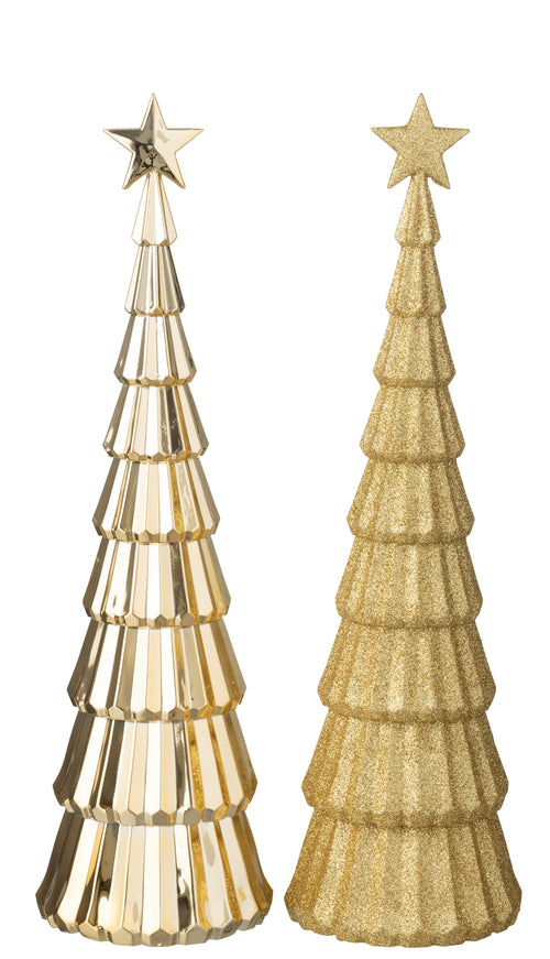 J-Line decoratie Kerstboom + Ster - kunststof - goud - 2 stuks - vtwonen shop