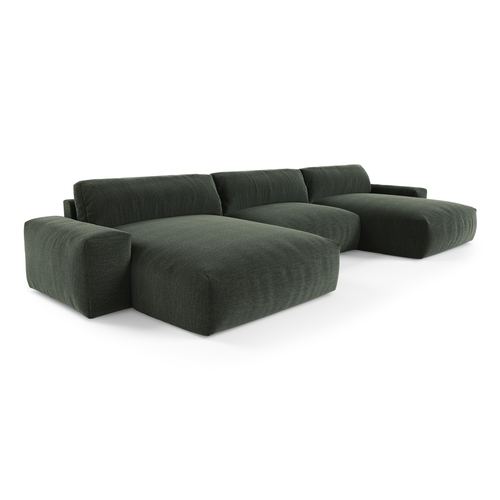 Sia Home - Grote panoramische U-bank BLISS - Zacht aanvoelende geweven stof - Kaki groen - 420cm - vtwonen shop