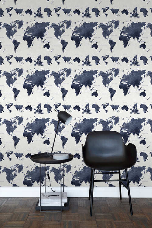 ESTAhome behang vintage wereldkaarten donkerblauw - 53 cm x 10.05 m - 138972