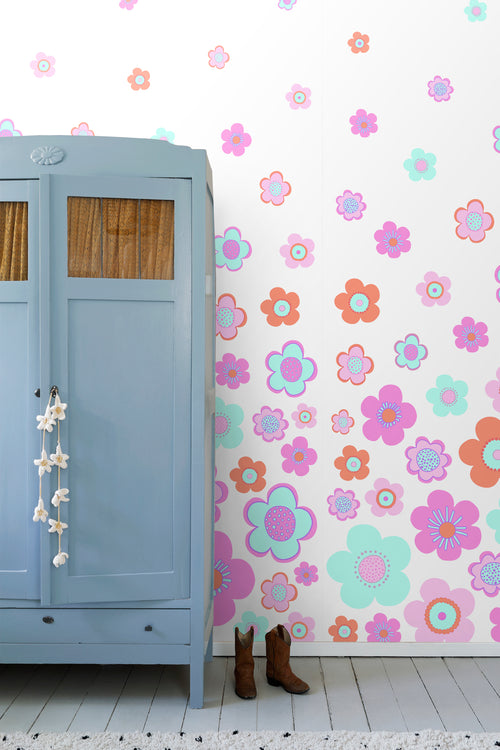 ESTAhome fotobehang vintage bloemen turquoise, roze en paars - 200 x 279 cm - 158709 - vtwonen shop